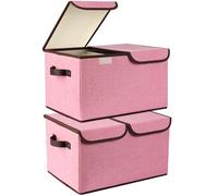 OUSFOT Boite Rangement Tissu 30L 2 Pièces, Boite Rangement Vetement avec 2 Couvertures, Pliable avec Cloison Amovible Rose Pour les Vêtements, Jouets, Livres