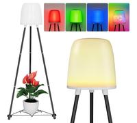 OUSFOT Lampadaire Solaire Exterieur RGB et Blanc Chaud, Étanche Lampe Exterieur sur Pied avec Capteur de Lumière et Trépied, Peut Contenir des Pots de Fleurs, pour Jardin, Cour, Terrasse, Piscine