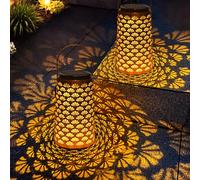 OUSFOT Lanterne Solaire Exterieur Jardin 2 Pièces, Deux Modes d'Éclairage Lampe Solaire Exterieur a Poser, Étanche Suspension Solaires pour Patio Terrasse Fête Festive Maison Orientale Décoration
