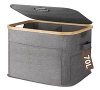 OUSFOT Panier à Linge 2 Compartiment 70 L, Petit Bac a Linge Sale Facile à Assembler avec Poignées, Corbeille Linge en Tissu Oxford 600D, pour Chambres à Coucher, Chambres d'Enfants, Salles de Bains