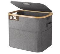 OUSFOT Panier a Linge Sale 50 L Pliable, Bac Linge Gain de place Bas, Gris
