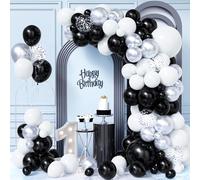 Ousuga Arche Ballons Noir Blanc Argent,103Pièces Kit Guirlande Mat Ballon Noir Blanc Métallisé Argent Confettis Garçon Fille Baby Shower Mariage Anniversaire Nuptiale Douche Graduation Valentin Déco