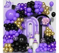 Ousuga Kit Arche Ballon Noir Violet, 130Pièces Guirlande Ballons Noir Violet Or Métallique Ballon Violet Confetti Fille Garçon Fête Anniversaire Valentin Mariage Fiançailles Halloween Diplôme Décora