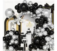 Ousuga Kit Arche Ballons Noir Argent,111Pcs Guirlande Ballon Matte Noir Argent Métallique Fête Révélation Sexe Garçon Homme Anniversaire Mariage Valentin Soirée Thème Remise Diplôme Promo Décoration