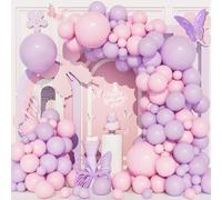 Ousuga Kit Arche Ballons Rose Violet,111Pcs Guirlande Ballon Pastel Rose Violet Mauve Pourpre Fête Révélation Sexe Fille Anniversaire Baby Shower Baptême Mariage Soirée à Thème Papillon Décoration
