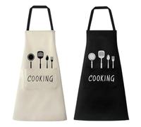 Ousuwo Lot de 2 tabliers de qualité supérieure pour hommes et femmes - Tabliers de cuisine à bavette déperlants pour la cuisine, les grillades et la restauration, lot de tabliers noir et blanc cassé a