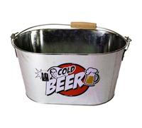 Out of the blue Seau Ovale en métal, Cold Beer,avec Anse & poignée en Bois, 2 ouvre-Bouteilles INCL, env. 26 x 13 cm, Silver, 26 x 13 x 4 cm