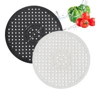 OUTALIZ Tapis Evier Cuisine Caoutchouc, 2 Pièces Tapis Evier Cuisine, 31 x 31 cm Fond d'évier Découpable, Insert d'évier en Caoutchouc, Fond de Drainage Rond(Blanc, Noir)