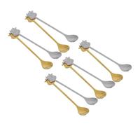 Outanaya 10pièces Lot de Cuillères Cartoon Inox Motif Vache Cuillères à Cocktail et Pâtisserie Coffret Cadeau pour Bar Café Restaurant et Maison Dorées et Argentées