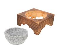 Outanaya Bol D'aromathérapie pour Sauna en Pierre Naturelle 400ml avec Support en Bois Résistant la Chaleur Diffuseur D'huiles Essentielles pour Spa à Domicile