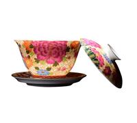 Outanaya Service à Thé Céramique Émaillée avec Couvercle et Soucoupe Tasse Traditionnelle pour Cérémonie de Thé Kung Fu Design Chic Rétro Maison et Bureau