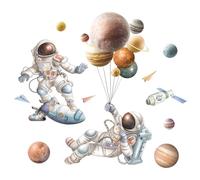 Outanaya Stickers Muraux Astronautes pour Chambre D'garçon et Filles, Décor Mural en Pvc Étanche Motifs Colorés Résidu de Colle, pour Salon et Chambre