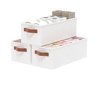 OUTBROS 3 Pack Paniers Rangement Tissu avec Poignée, 38x15.5x13cm, Blanc | Boite Rangement Vetement en non tissé et PP plaque, Pliable Casiers Pour Armoire, Vêtements, Livres, Cosmétiques