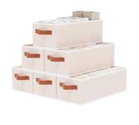 OUTBROS 6 Pack Paniers de Rangement avec Poignée, 38x15.5x13cm, Beige | Boite Rangement Vetement en non tissé et PP plaque, Pliable Casiers Pour Armoire, Vêtements, Livres, Cosmétiques