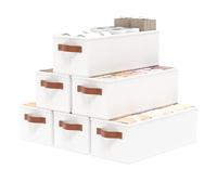 OUTBROS 6 Pack Paniers Rangement Tissu avec Poignée, 38x15.5x13cm, Blanc | Boite Rangement Vetement en non tissé et PP plaque, Pliable Casiers Pour Armoire, Vêtements, Livres, Cosmétiques