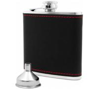 Outdoor Saxx® - Flasque en acier inoxydable, design élégant en cuir, bouteille de poche, entonnoir de remplissage, excellente idée de cadeau dans une boîte cadeau, 175 ml, noir.