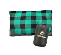 Outdoorer Coussin de camping, vert à carreaux, léger, petit sac de rangement, coussin de voyage pour les déplacements