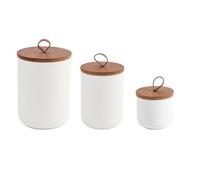 outer treasure Lot de 3 bocaux modernes en céramique avec couvercle pour sucre, thé, épices, etc. Blanc
