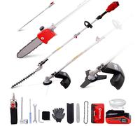 OUTIGO 4in1 Kit multi-jardin | Elagueuse sur perche 10 pouces | Débroussailleuse 4 fils | Taille-haies 400mm | Coupe-bordures 3 dents