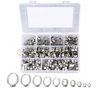 Outigu Lot de 200 colliers de serrage à une oreille en acier inoxydable 304, assortiment de 10 tailles (7-21 mm) pour conduites d'eau, sanitaires et automobiles