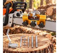 Outil d’affûtage de chaîne, pour Makita DCS4610 | Affûteur manuel à manivelle avec 3 têtes abrasives, réglage de position et accessoires pour l’entretien de la chaîne.