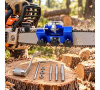 Outil d’affûtage de chaîne, pour Makita DUC406 | Affûteur manuel à manivelle avec 3 têtes abrasives, réglage de position et accessoires pour l’entretien de la chaîne.