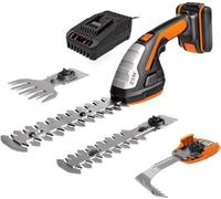 Outil de coupe polyvalent sans fil 3-en-1 - débroussailleuse - taille-buis - avec 3 accessoires - batterie 2000 mAh - chargeur - 36 W - 28 x 14,5 x 9,5 cm - noir et orange