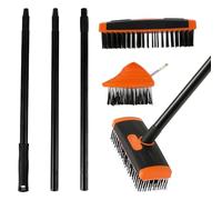 Outil de désherbage 3 en 1 pour terrasse - Balai en fil d'acier avec poignée réglable de 133 cm - Outil de retrait de mousse - Brosse de terrasse pour enlever les mauvaises herbes du jardin, des