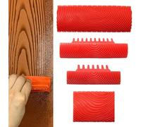 Outil de grain de bois, rouleau de texture, rouleau hérisson pour papier peint, 4 pièces outil de peinture en caoutchouc pour la décoration murale, pour les décorations murales DIY, rouge