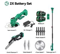 Outil de jardin 3-en-1 - Machine combinée électrique - Moteur sans balais - Lame de 20 cm - Tondeuse électrique de 15 cm - Taille-haie télescopique - 2 batteries