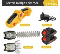 Outil de jardinage 2-en-1 - Taille-haie et sécateur sans fil - 2 batteries incluses - Haute performance - Maniable - Jaune