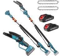 Outil de jardinage - Ébrancheur et sécateur 2-en-1 - Moteur sans balais - Manche télescopique - 15 cm - Alimenté par batterie - 2 batteries incluses - Braun