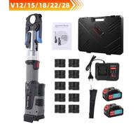 Outil de sertissage électrique pour tubes - Presse à batterie - 5 mors de sertissage V12/15/18/22/28 mm - Pour tubes en cuivre et en acier inoxydable - 2 batteries de 5 Ah - Chargeur et mallette de tr