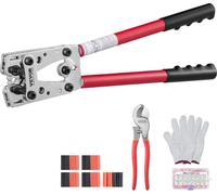 Outil de sertissage pour cosses de batterie, 10-1/0 AWG avec coupe-câble et 95 cosses à anneau en cuivre, 6 tailles de matrices de sertissage et 100 tubes thermorétractables, pour cosses de câbles à u
