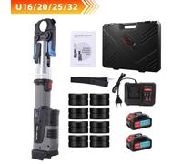 Outil de sertissage pour tubes électriques - Presse à sertir U16/20/25/32 mm - 5 matrices de sertissage - Fonctionnement sur batterie 2x5 Ah - Pour tubes en cuivre/acier inoxydable - Livré avec une ma