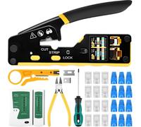 Outil de sertissage réseau - Pince à sertir Ethernet - RJ45/RJ11 Pass-Through - Sertissage/coupe/dénudage - CAT5e/CAT6 UTP/STP - Pour LAN et téléphone - Jaune