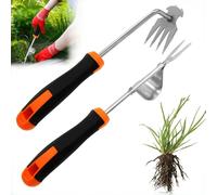 Outil Desherbeur Manuel Écologique avec Poignée Ergonomique Désherbeurs Manuels Manche Râteau de Désherbage Arrache Mauvaise Herbe avec Acier Inoxydable Outil de Jardin pour Pelouse et Potager (A)