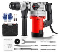 Outil électrique 3-en-1 : marteau-perceuse, perforateur, marteau-burin - Set comprenant 5 forets - Portatif - Rouge