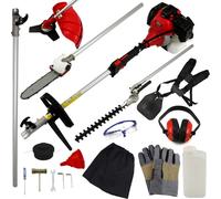 Outil multifonction à essence 5 en 1 : taille-haie, coupe-bordures, tronçonneuse, sécateur, 52 cm³, 1,6 kW, rallonge, 3 CV / HP, 9 000 tr/min, 2 temps. Accessoires de sécurité offerts