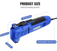Outil multifonction oscillant électrique - 300 W - 22000 tr/min - Angle d'oscillation de 3° - Système de changement rapide des lames - 15 accessoires - Couleur : bleu