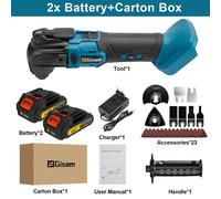 Outil multifonction oscillant - Outil multifonction sans balais, alimenté par batterie 18V - 6 vitesses - 20 000 oscillations par minute - Pour découper, tronçonner, poncer - Coffret comprenant 2 batt