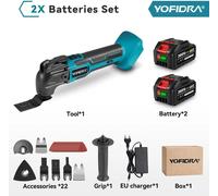 Outil multifonction oscillant - Sans fil - 2 batteries 388VF - 600 W - 6000-20000 OPM - 6 niveaux - Changement rapide en 3 secondes - Kit 22 pièces - Rouge