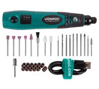 VONROC Outil Multifonction Rotatif Sans Fil 4V - 31 Accessoires Inclus - 3 Vitesses, Lampe LED Intégrée, Recharge USB - Pour Graver, Polir, Poncer, Percer & Couper - Ultra Compact et Léger - CT503DC