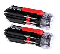 Outil multifonctionnel tournevis lampe de poche, 7 outils, noir rouge, 4x LED lumière du jour, DxH 4x13,5cm, lot de 2