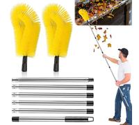 Outil Nettoyeur de Gouttière Telescopique Brosse Perche Nettoyage Gouttière | Toit Extensible de 250cm Jaune avec 6 Poteaux pour Nettoyer Feuilles Débris Fenêtres Gouttières Toiles D'araignée