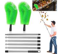 Outil Nettoyeur de Gouttière Telescopique Brosse Perche Nettoyage Gouttière | Toit Extensible de 250cm Vert avec 6 Poteaux pour Nettoyer Feuilles Débris Fenêtres Gouttières Toiles D'araignée