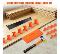 Outil pour la pose de parquets en bois - Kit de pose - 63 pièces - Inclut un maillet, une latte de traction et un marteau en caoutchouc - 60 cales - Non métallique - Orange