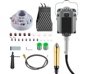 Outil rotatif électrique SucceBuy, 1200 W, 30 000 tr/min, outil rotatif avecà pédale et tuyau flexible, meuleuse suspendue avec 112 accessoires, idéal pour poncer, polir et tronçonner