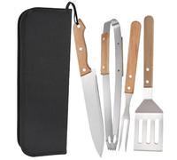 Outils de Barbecue en Acier Inoxydable Manche Bois | Fourche, Pince, Spatule et Paquet, Ensemble Portable Ergonomique pour Teppanyaki et Bbq