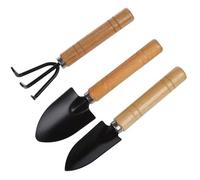 Outils de Jardinage - 3 Mini Outils avec Manches en Bois Râteau Pelle Bêche - Noir